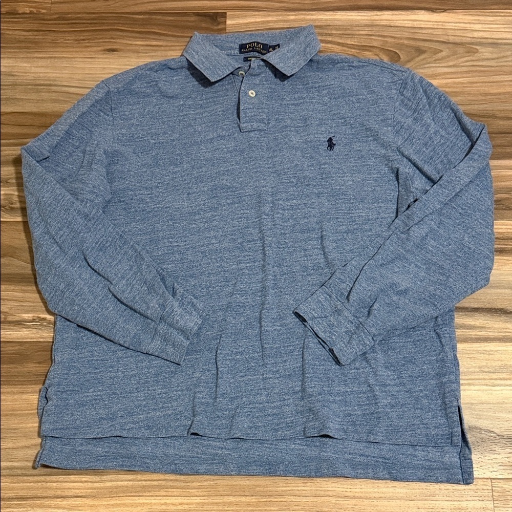 Polo Ralph Lauren Custom Fit L/S Collared Polo Mens XL Blue Heather 100% Cotton